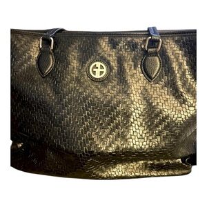 Elegant Black Woven Vegan Leather Tote Bag or laptop carrier